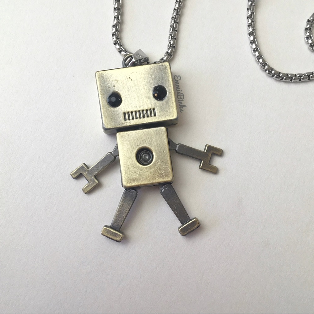New Metal Robot 2 Sided Smaller Version Pendant Necklace, Stainless Steel - Picture 11 of 16